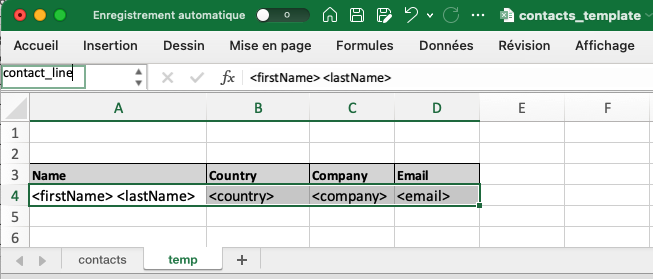 Contact line template